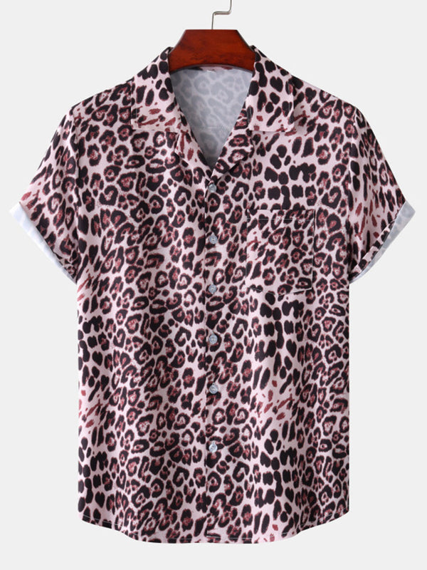 Camicia da uomo a maniche corte con stampa leopardata