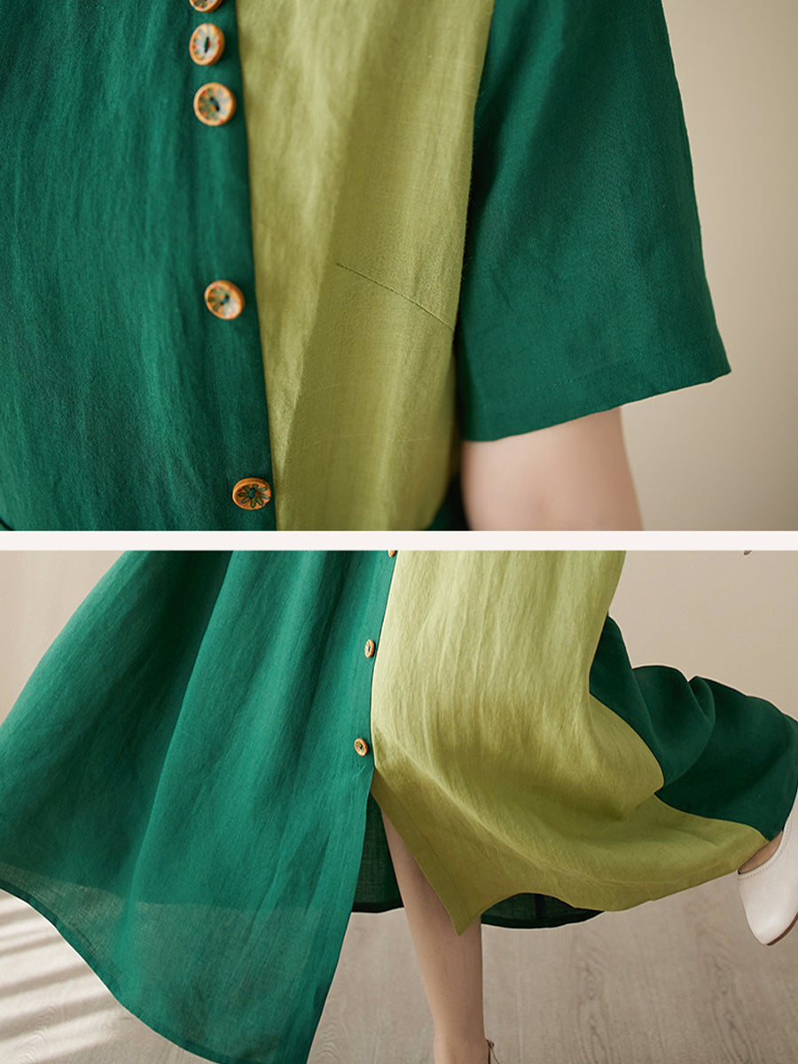 Temperament patchwork green dress