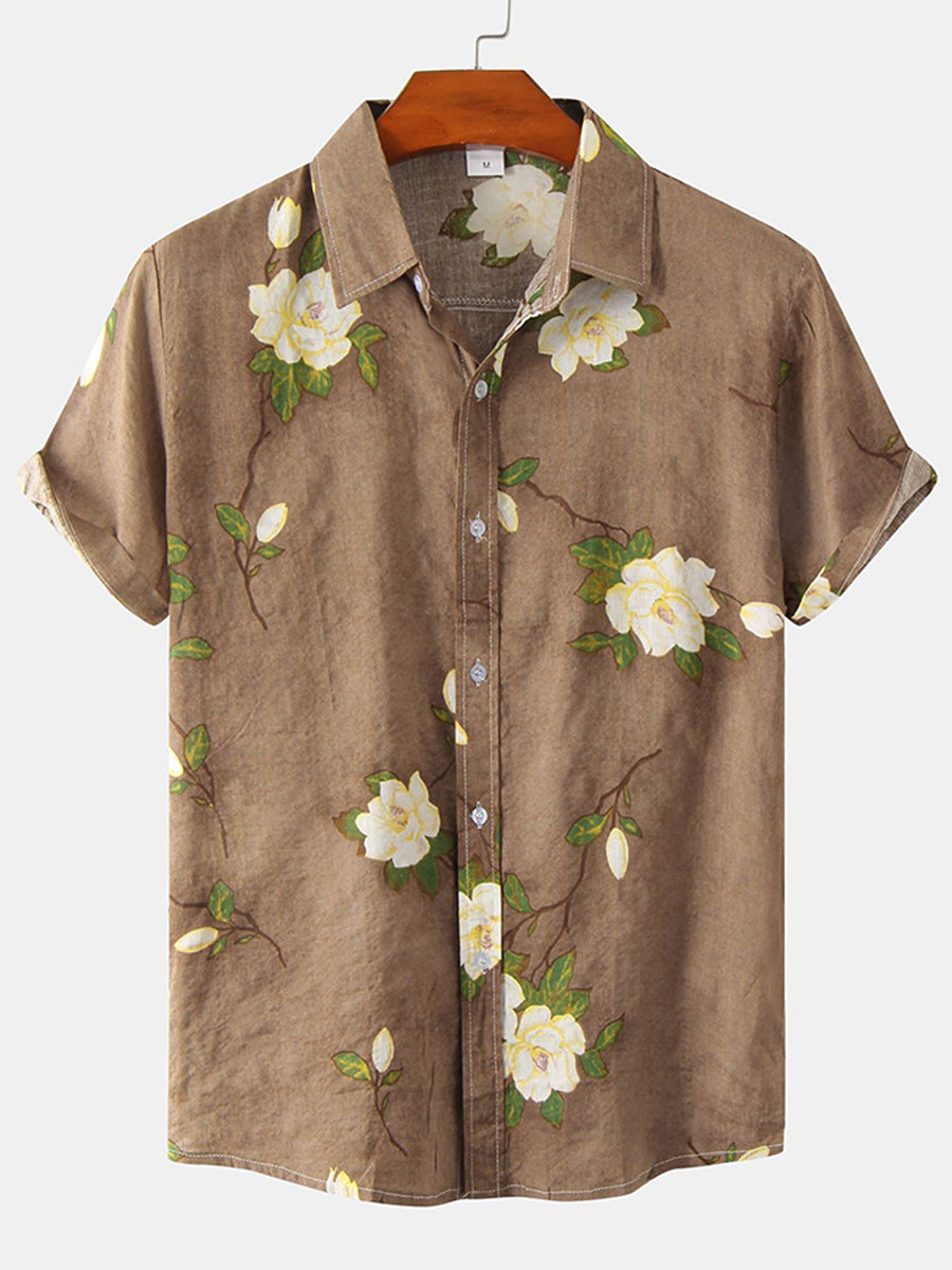 Chemise à manches courtes à imprimé floral pour hommes