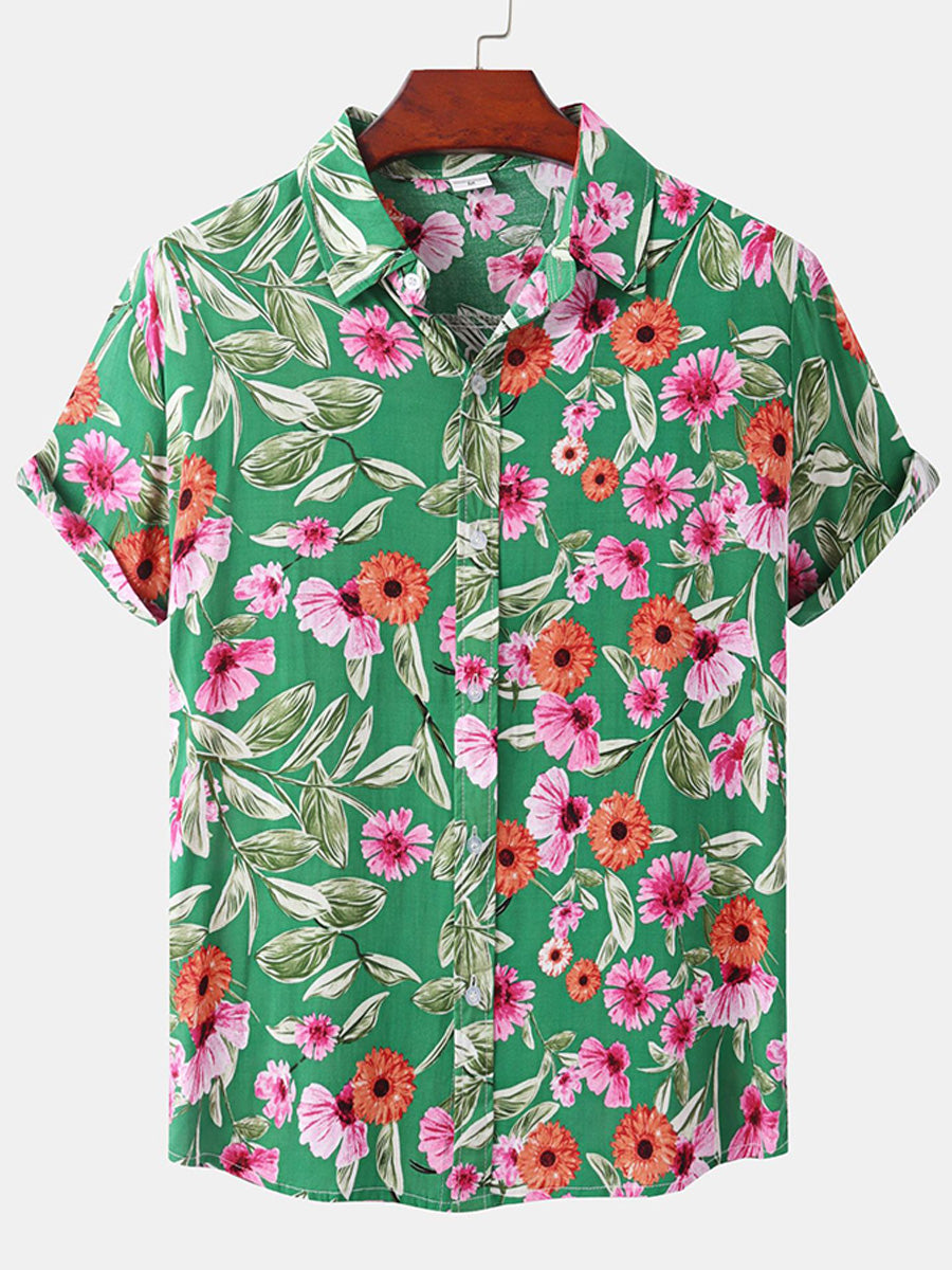 Chemise à manches courtes à imprimé floral pour hommes