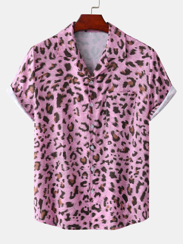 Camicia da uomo a maniche corte con stampa leopardata