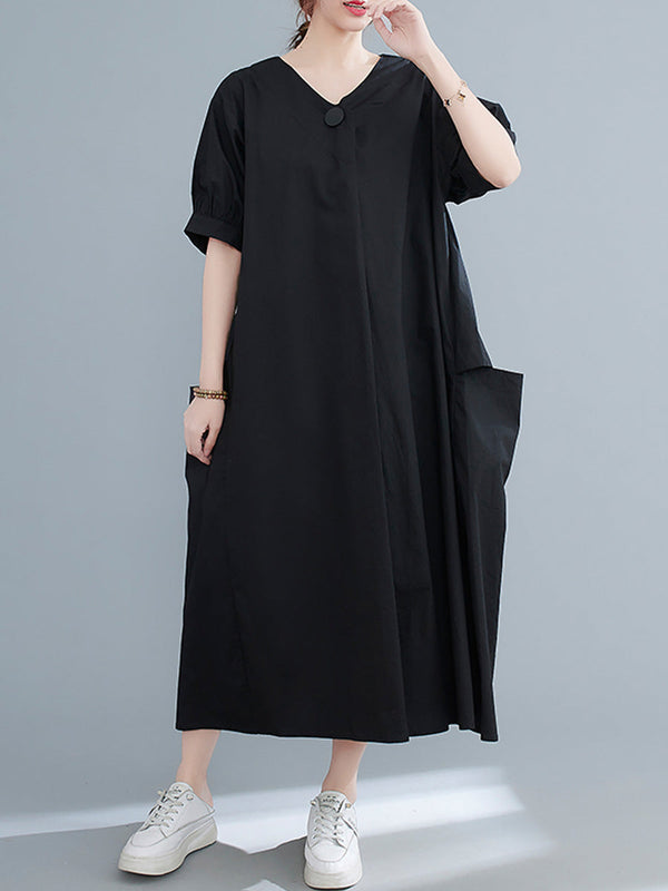 Short sleeved V-neck large swing dress