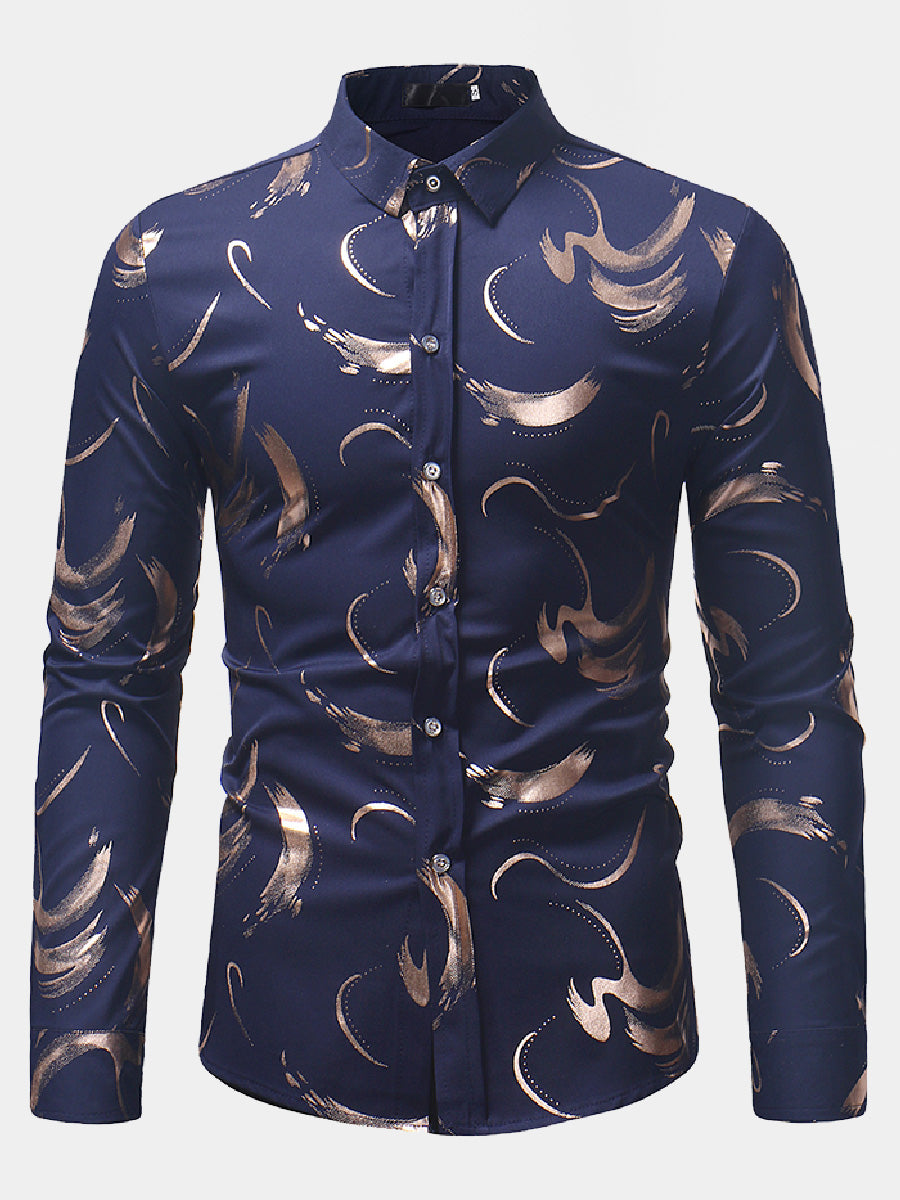 Men's Casual print long sleeve shirt