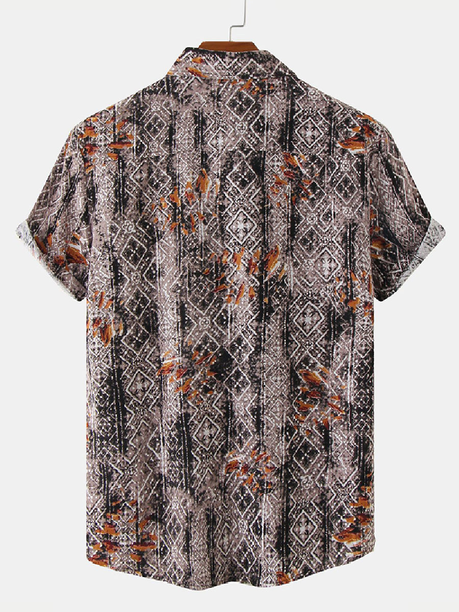 Men's Beach Print cotton short sleeve shirt