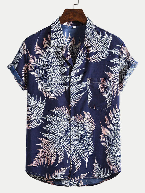 Camicia da uomo a maniche corte con stampa hawaiana