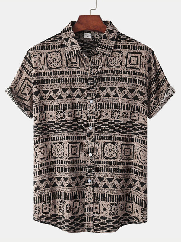 Men's Floral Print cotton short sleeve shirt