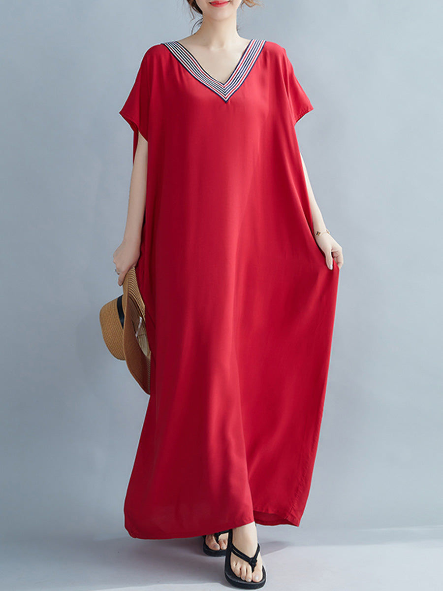 Loose fitting cotton V-neck dress