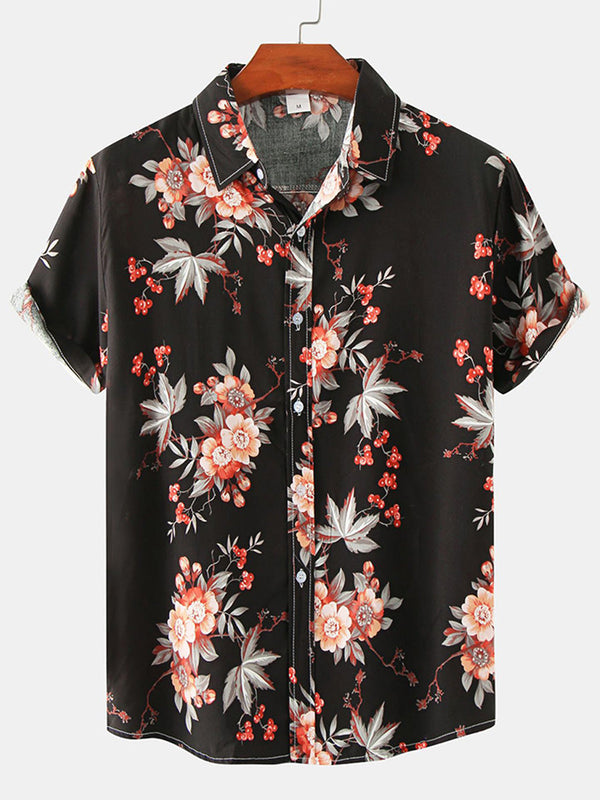 Chemise à manches courtes à imprimé floral pour hommes