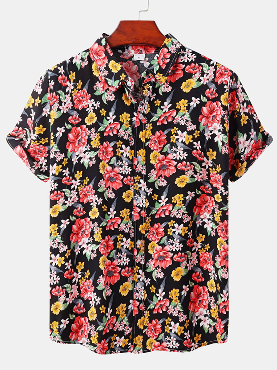 Chemise à manches courtes à imprimé floral pour hommes