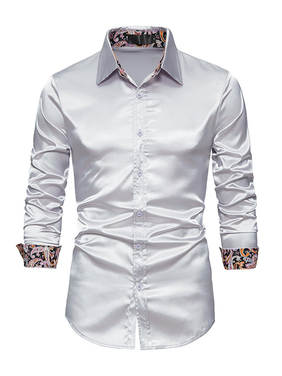 Camicia a maniche lunghe casual lucida da uomo