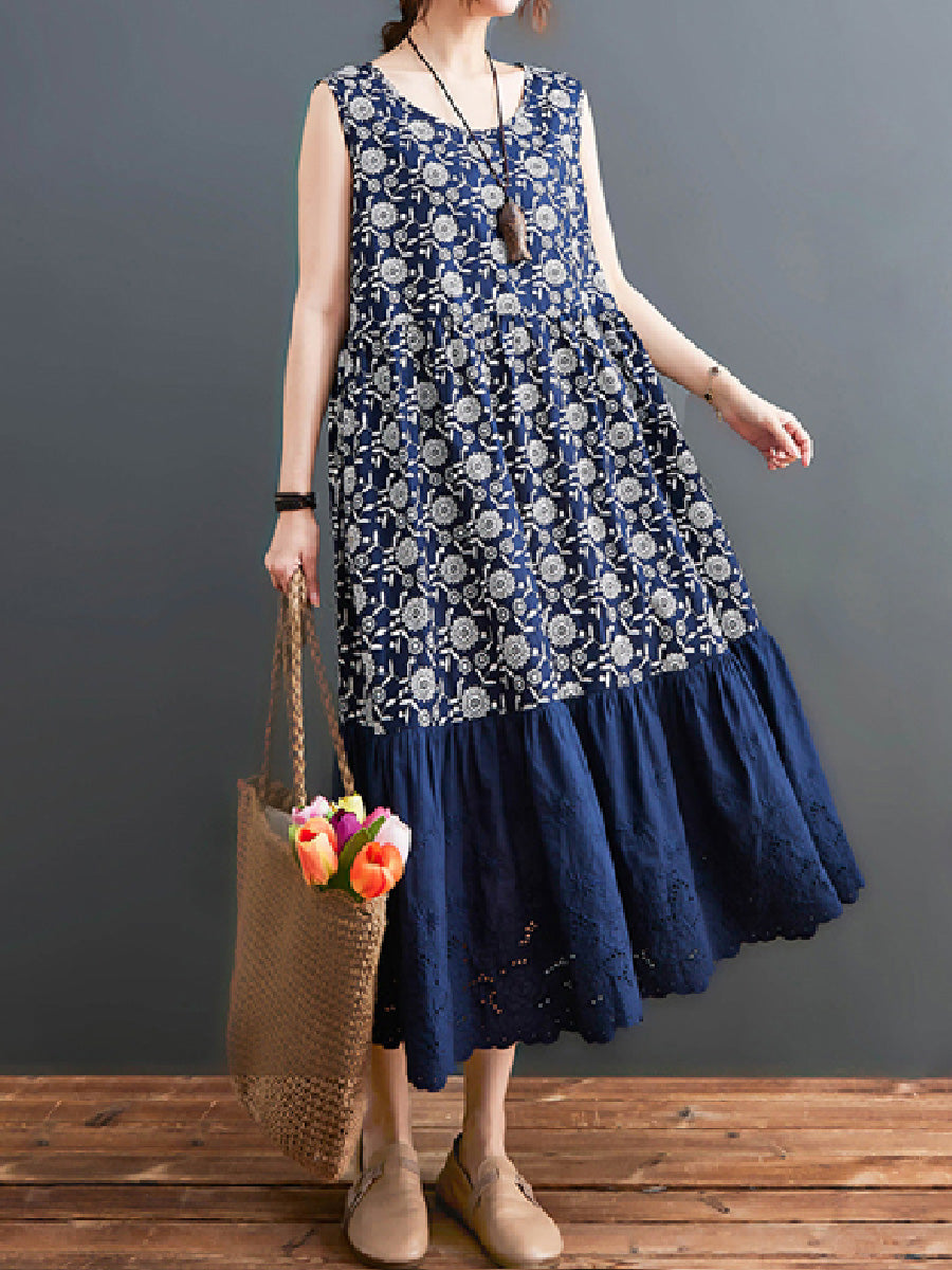 Spliced lace sleeveless Loose Dress