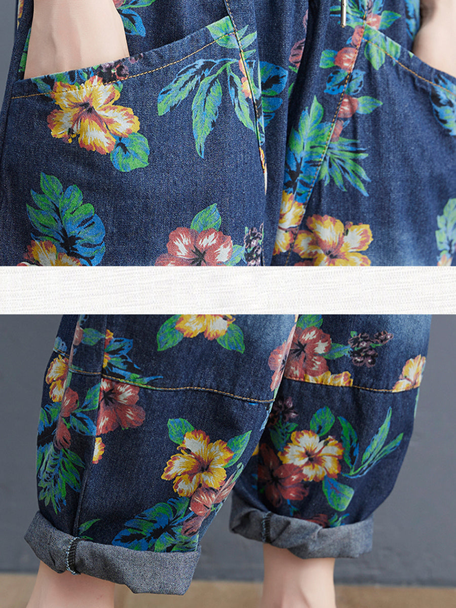 Vintage printed large pocket jeans pant