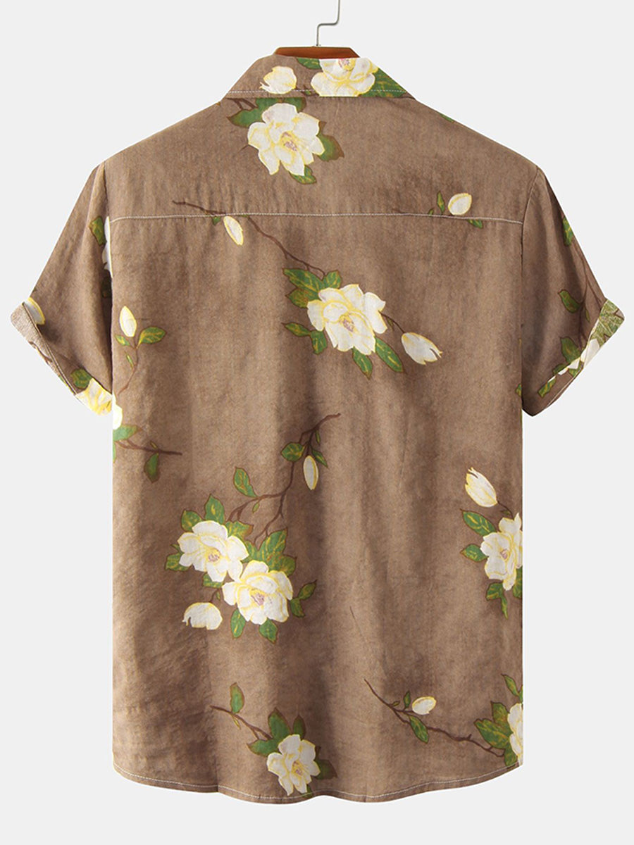 Chemise à manches courtes à imprimé floral pour hommes