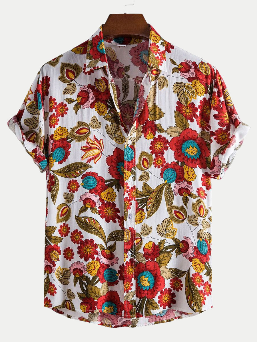 Chemise à manches courtes à imprimé floral pour hommes