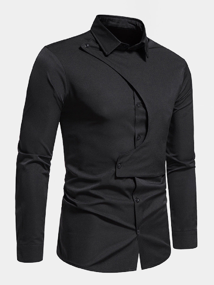 Men's diagonal irregular long sleeve shirt