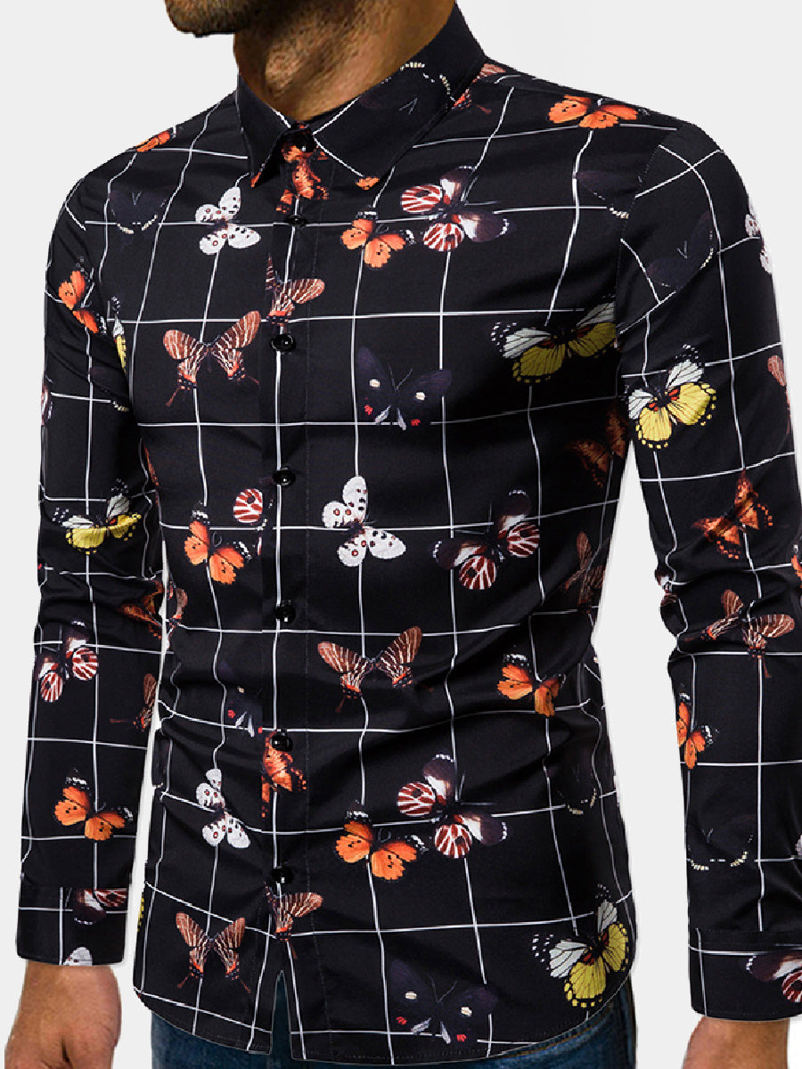 Men's butterfly print long sleeve shirt