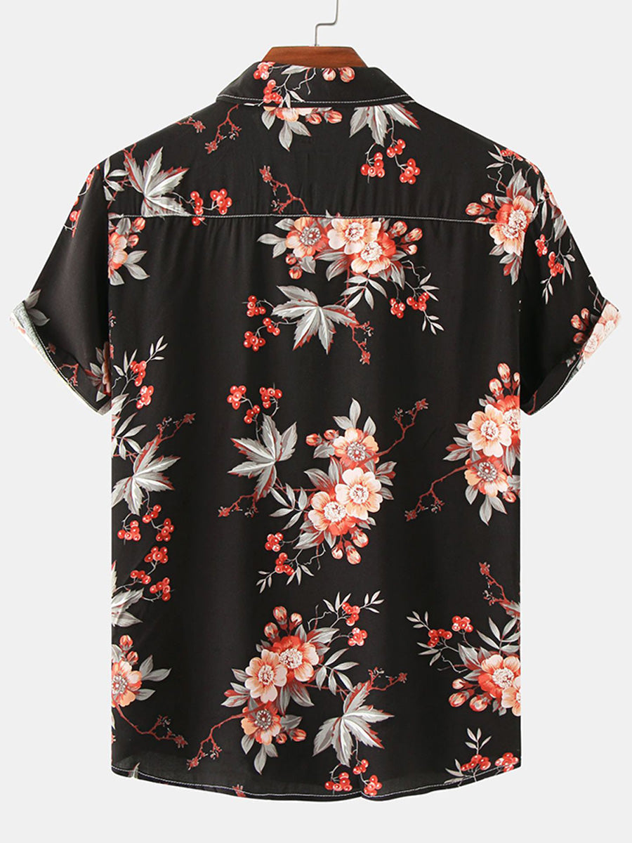 Chemise à manches courtes à imprimé floral pour hommes