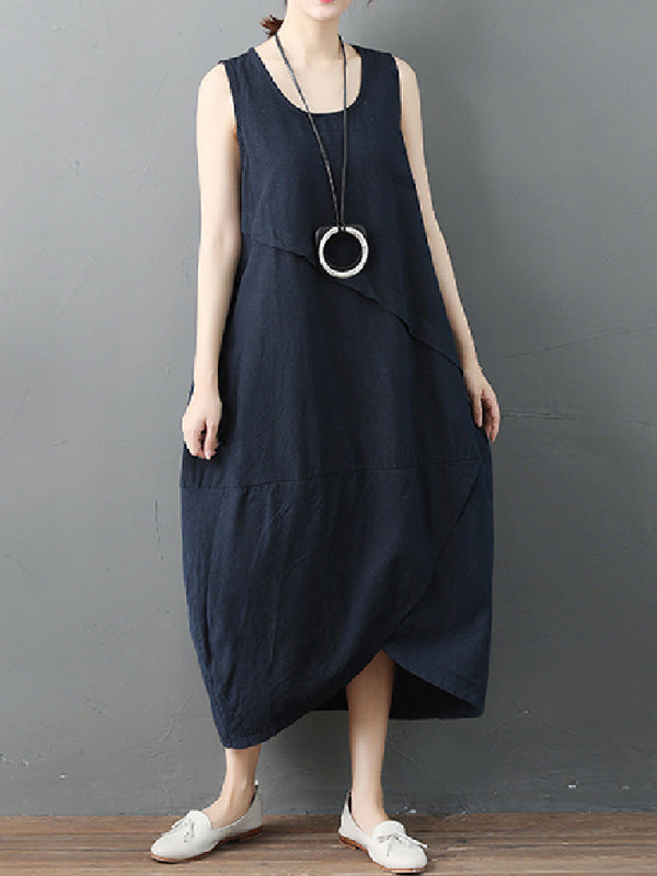 Retro Irregular Linen Long Dress