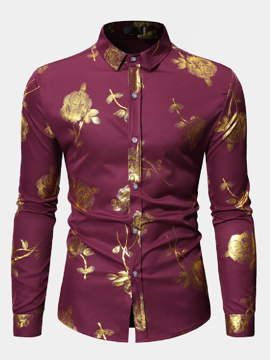 Camicia da uomo a maniche lunghe color oro rosa