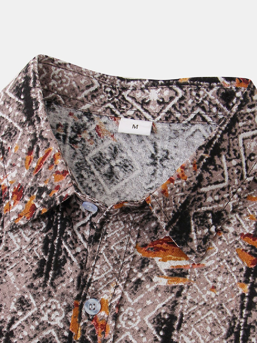 Men's Beach Print cotton short sleeve shirt